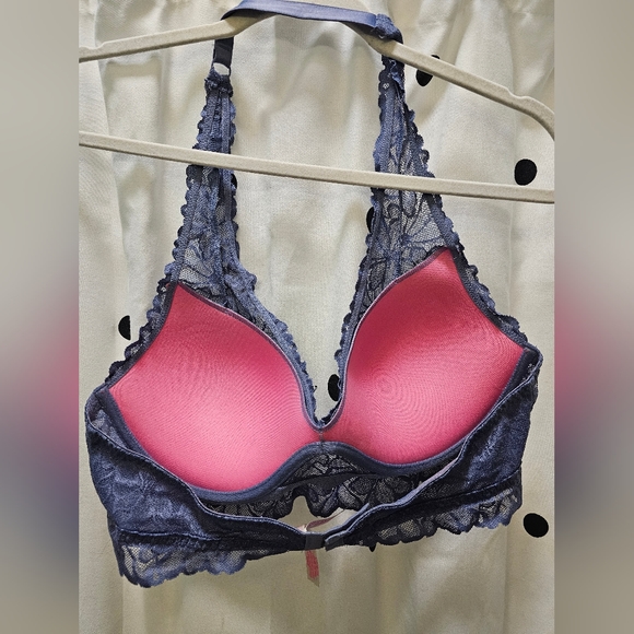 Victoria's Secret PINK padded halter bra gray lace XL hook & eye - Picture 6 of 11